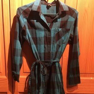 Blue plaid shirt dress